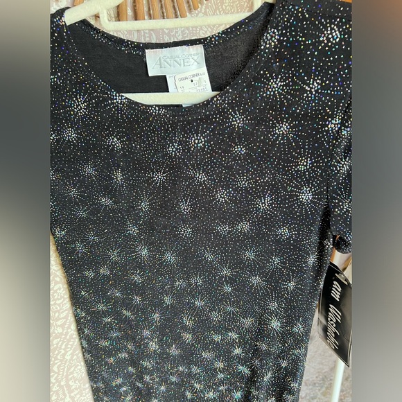 NWT Vintage 90s Y2K Casual Corner Sparkle Glitter Black Midi Cocktail Dress - Picture 3 of 9